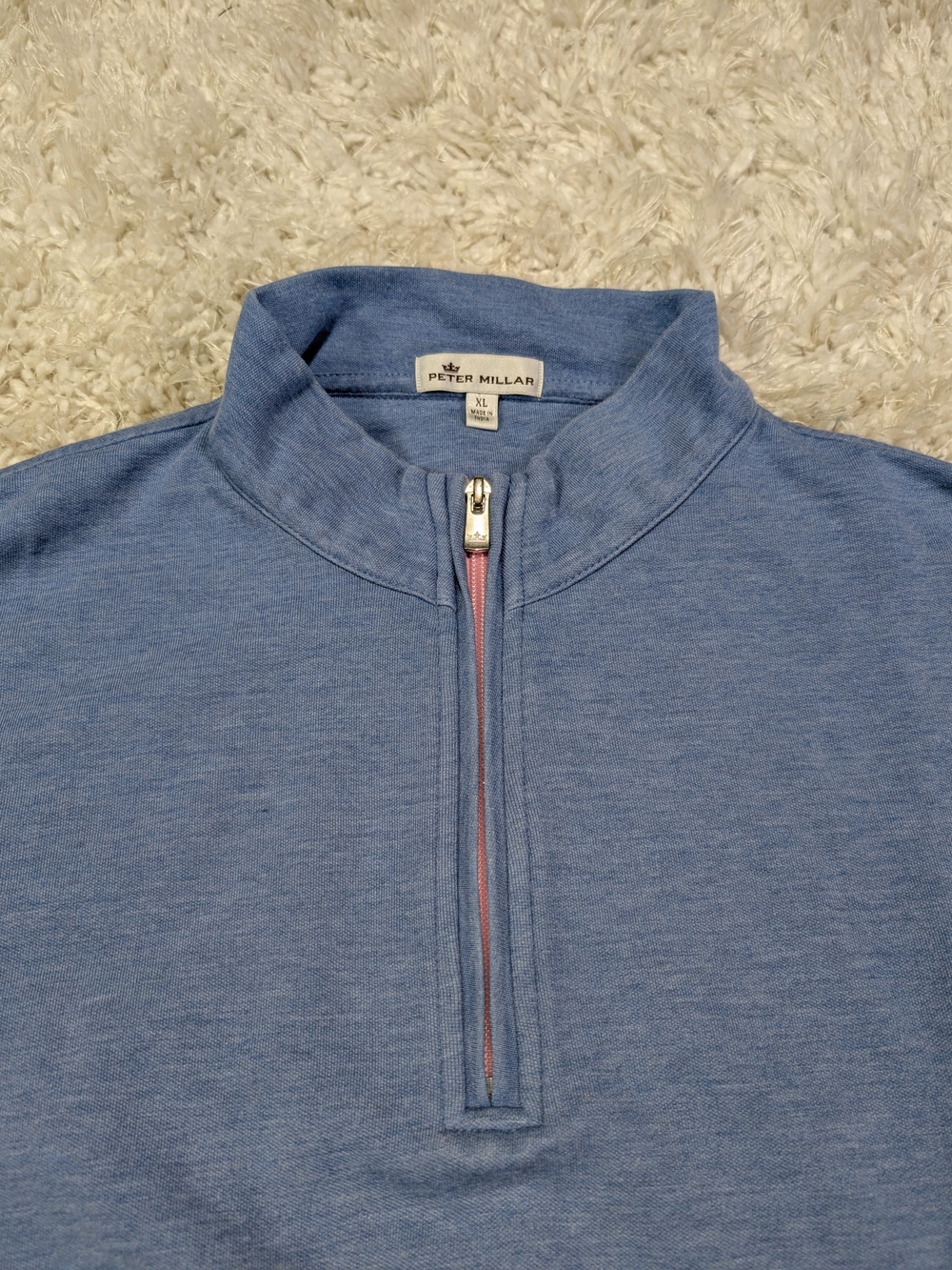Peter Millar Light Blue Half-Zip Pullover with Pink Zip Detail